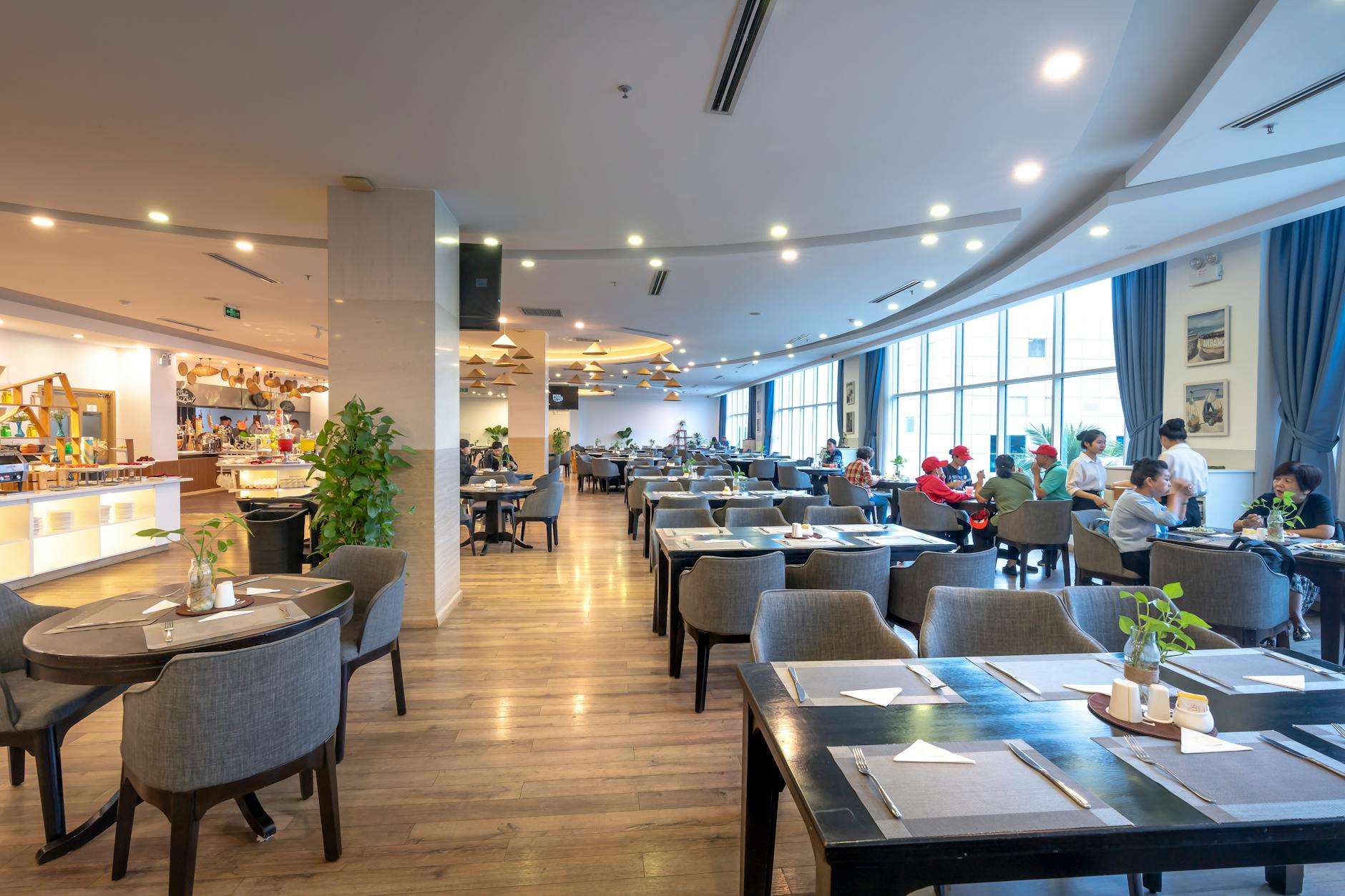 modern restaurant dining interior with patrons