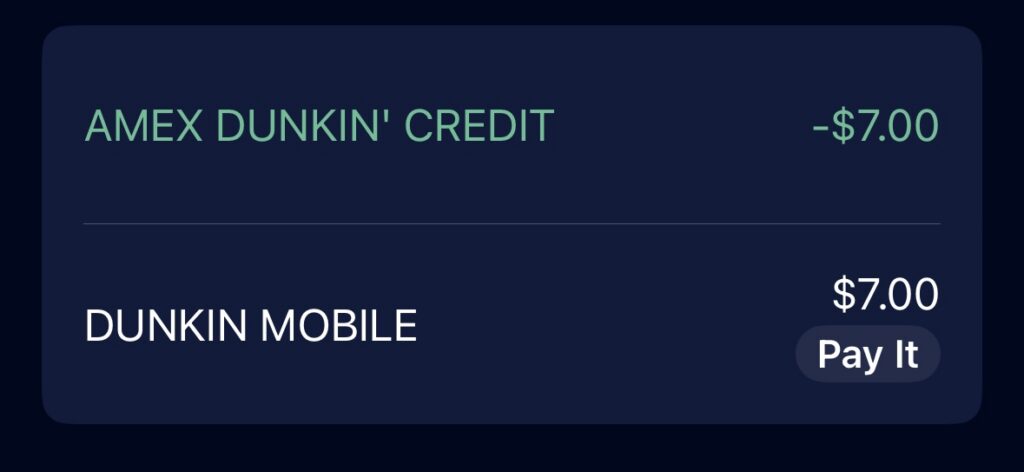 Dunkin' credit card credits