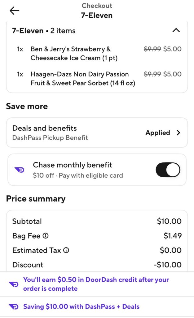 DoorDash credit card credits